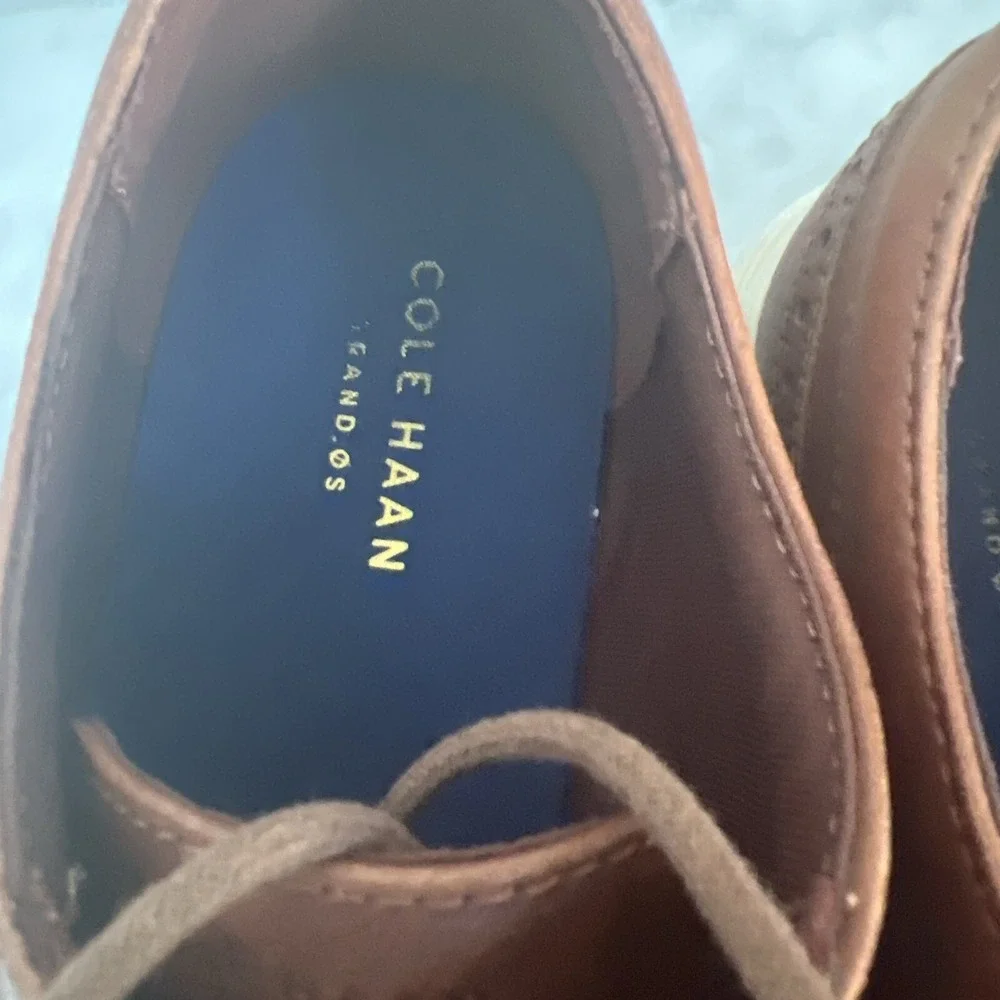 Cole Haan Grand.OS Mens British Tan Leather Wingtip Oxford Shoes Business Casual